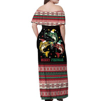 Funny Fishmas Bass Off Shoulder Maxi Dress Christmas Santa Hat Lights - Wonder Print Shop