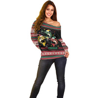 Funny Fishmas Bass Off Shoulder Sweater Christmas Santa Hat Lights - Wonder Print Shop