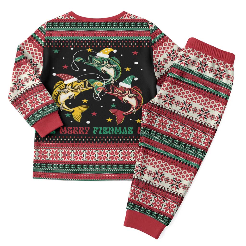 Funny Fishmas Bass Christmas Pajama Set Christmas Santa Hat Lights - Wonder Print Shop