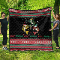 Funny Fishmas Bass Quilt Christmas Santa Hat Lights - Wonder Print Shop