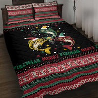 Funny Fishmas Bass Quilt Bed Set Christmas Santa Hat Lights - Wonder Print Shop