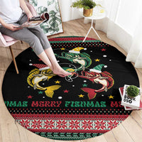 Funny Fishmas Bass Round Carpet Christmas Santa Hat Lights - Wonder Print Shop
