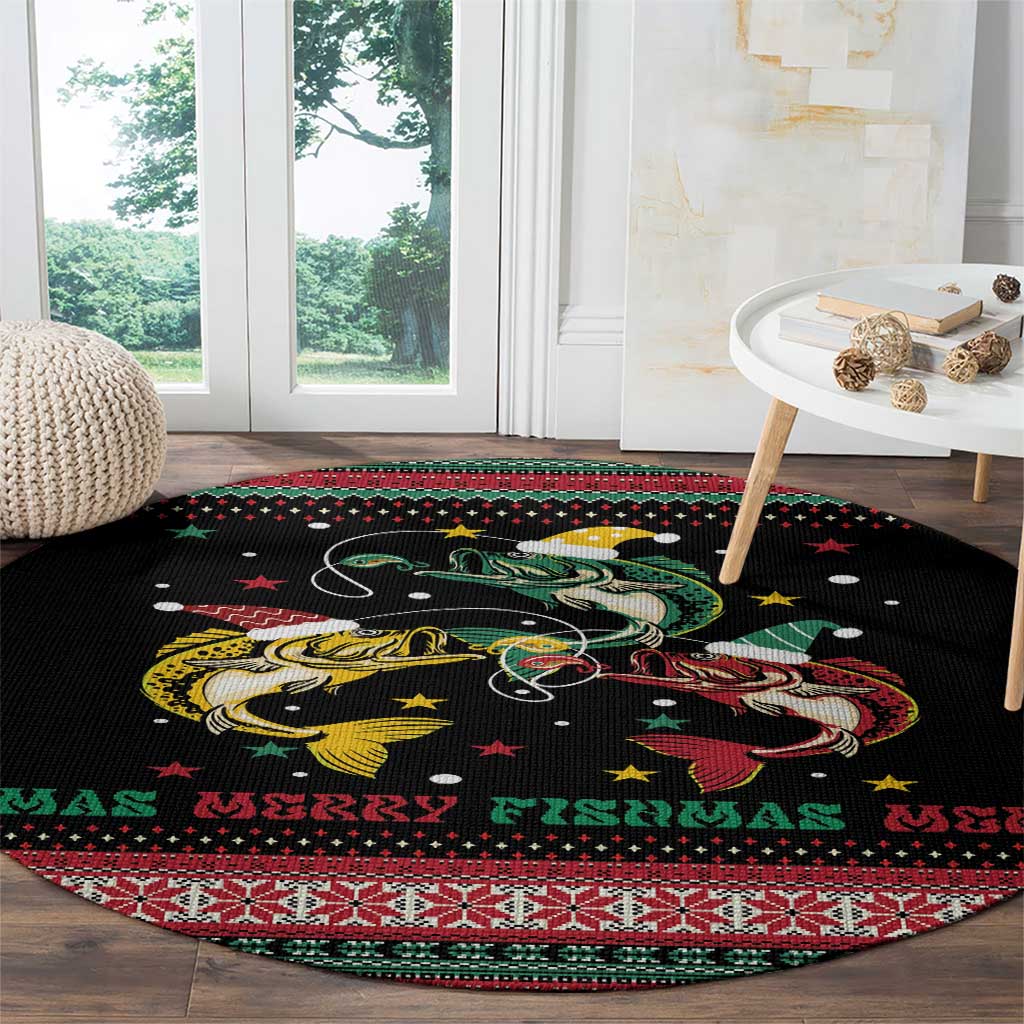 Funny Fishmas Bass Round Carpet Christmas Santa Hat Lights - Wonder Print Shop