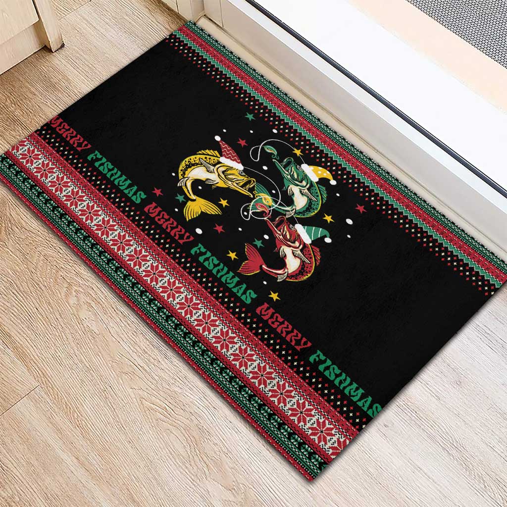 Funny Fishmas Bass Rubber Doormat Christmas Santa Hat Lights - Wonder Print Shop