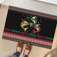 Funny Fishmas Bass Rubber Doormat Christmas Santa Hat Lights - Wonder Print Shop