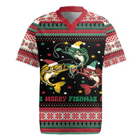 Funny Fishmas Bass Rugby Jersey Christmas Santa Hat Lights - Wonder Print Shop
