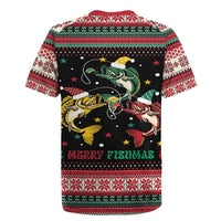 Funny Fishmas Bass Rugby Jersey Christmas Santa Hat Lights - Wonder Print Shop