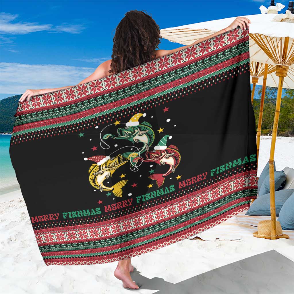 Funny Fishmas Bass Sarong Christmas Santa Hat Lights - Wonder Print Shop
