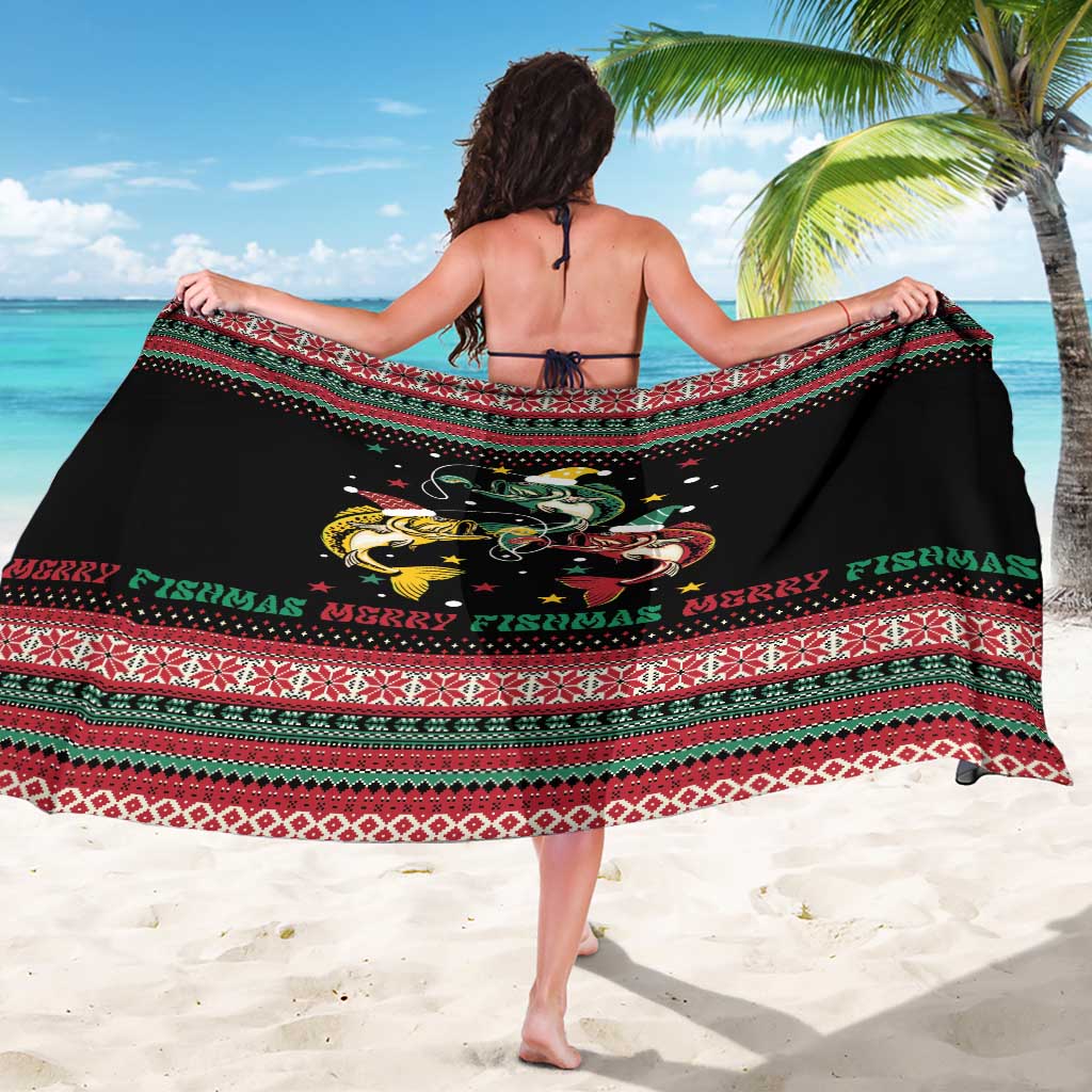 Funny Fishmas Bass Sarong Christmas Santa Hat Lights - Wonder Print Shop