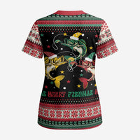 Funny Fishmas Bass Scrub Top Christmas Santa Hat Lights - Wonder Print Shop