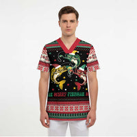 Funny Fishmas Bass Scrub Top Christmas Santa Hat Lights - Wonder Print Shop