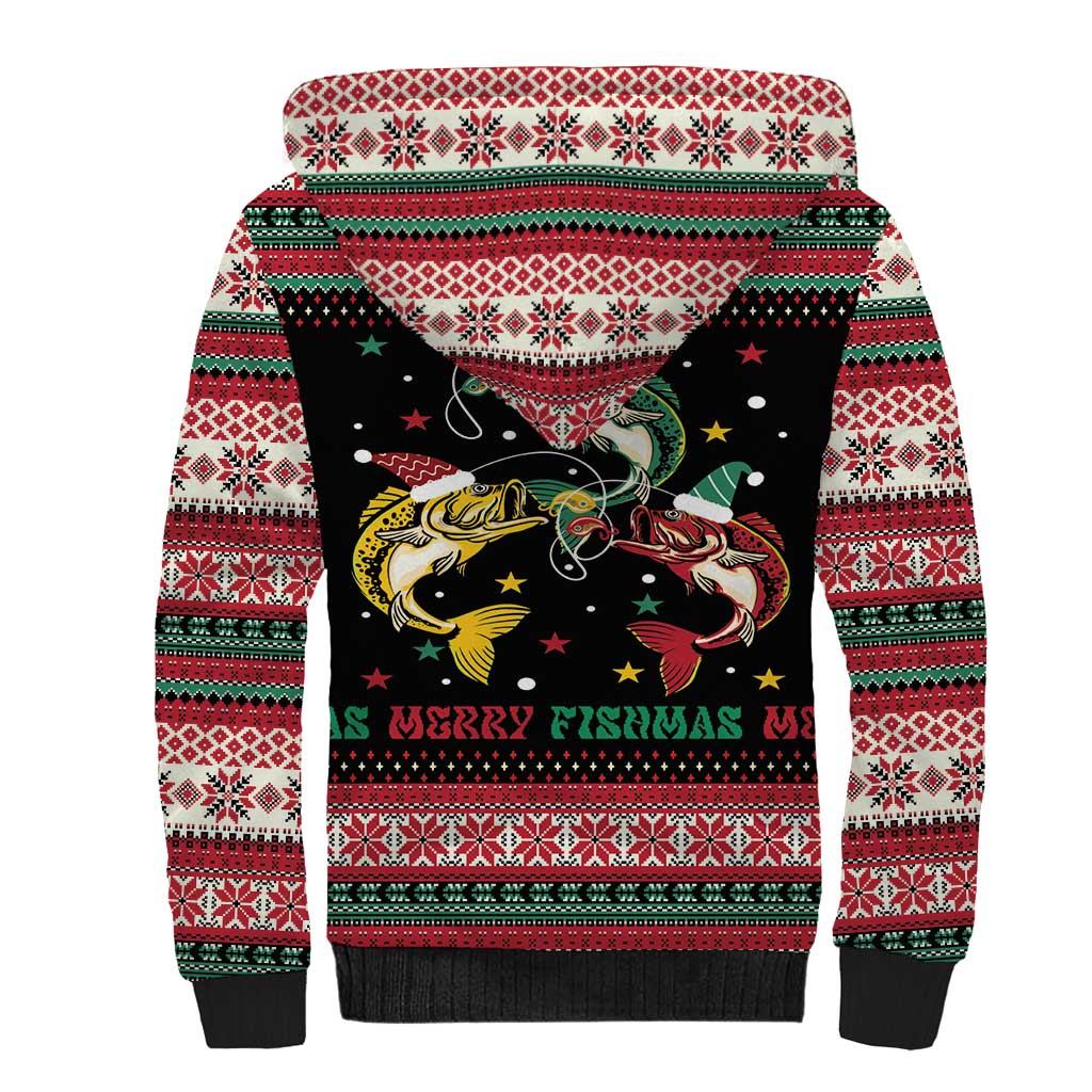 Funny Fishmas Bass Sherpa Hoodie Christmas Santa Hat Lights - Wonder Print Shop