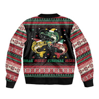 Funny Fishmas Bass Sleeve Zip Bomber Jacket Christmas Santa Hat Lights - Wonder Print Shop