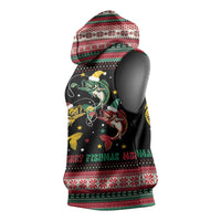 Funny Fishmas Bass Sleeveless Hoodie Christmas Santa Hat Lights - Wonder Print Shop