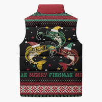 Funny Fishmas Bass Sleeveless Puffer Jacket Christmas Santa Hat Lights - Wonder Print Shop