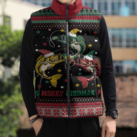 Funny Fishmas Bass Sleeveless Puffer Jacket Christmas Santa Hat Lights - Wonder Print Shop
