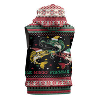 Funny Fishmas Bass Sleeveless Zip Hoodie Christmas Santa Hat Lights - Wonder Print Shop