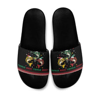 Funny Fishmas Bass Slide Sandals Christmas Santa Hat Lights - Wonder Print Shop