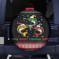 Funny Fishmas Bass Spare Tire Cover Christmas Santa Hat Lights - Wonder Print Shop