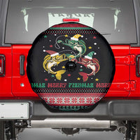 Funny Fishmas Bass Spare Tire Cover Christmas Santa Hat Lights - Wonder Print Shop