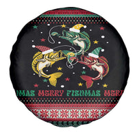 Funny Fishmas Bass Spare Tire Cover Christmas Santa Hat Lights - Wonder Print Shop