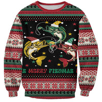 Funny Fishmas Bass Sweatshirt Christmas Santa Hat Lights - Wonder Print Shop