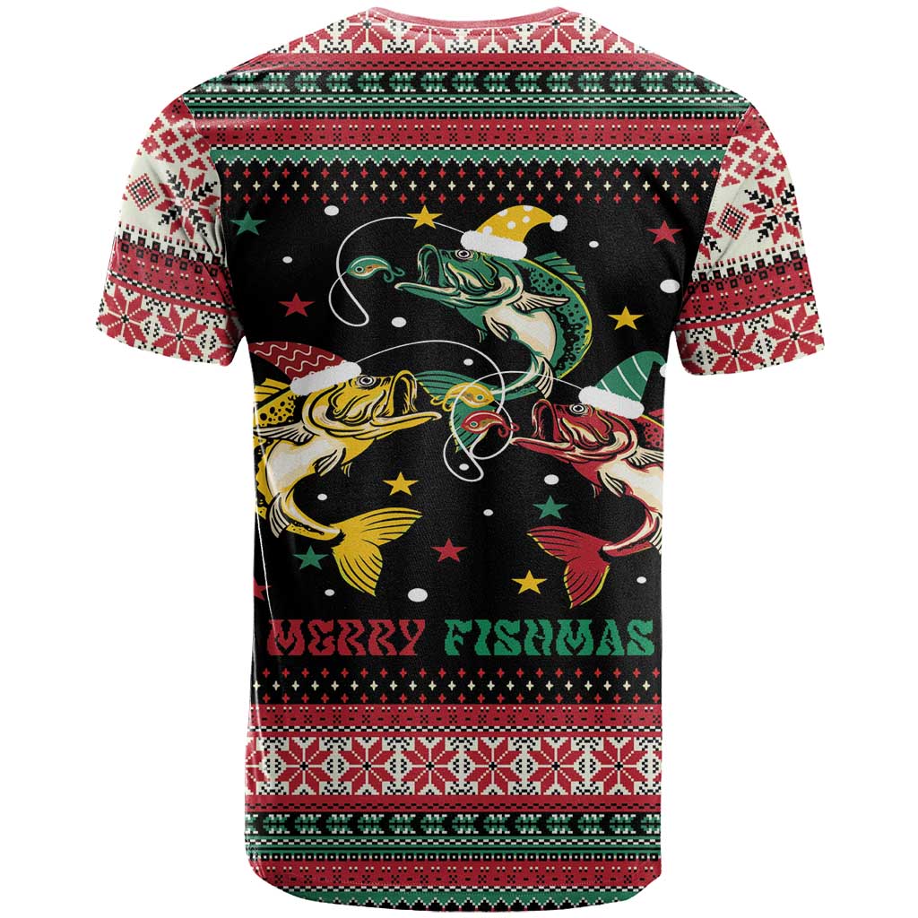 Funny Fishmas Bass T Shirt Christmas Santa Hat Lights - Wonder Print Shop