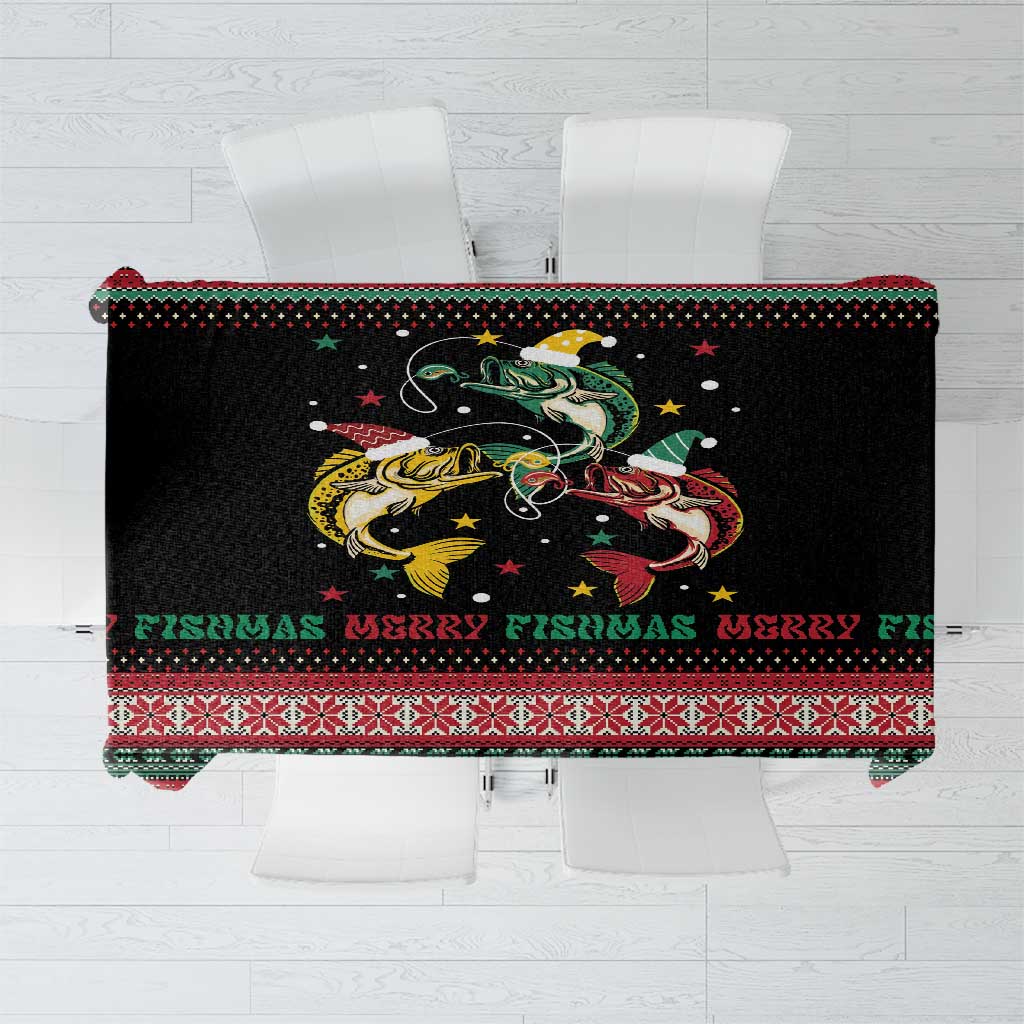 Funny Fishmas Bass Tablecloth Christmas Santa Hat Lights - Wonder Print Shop