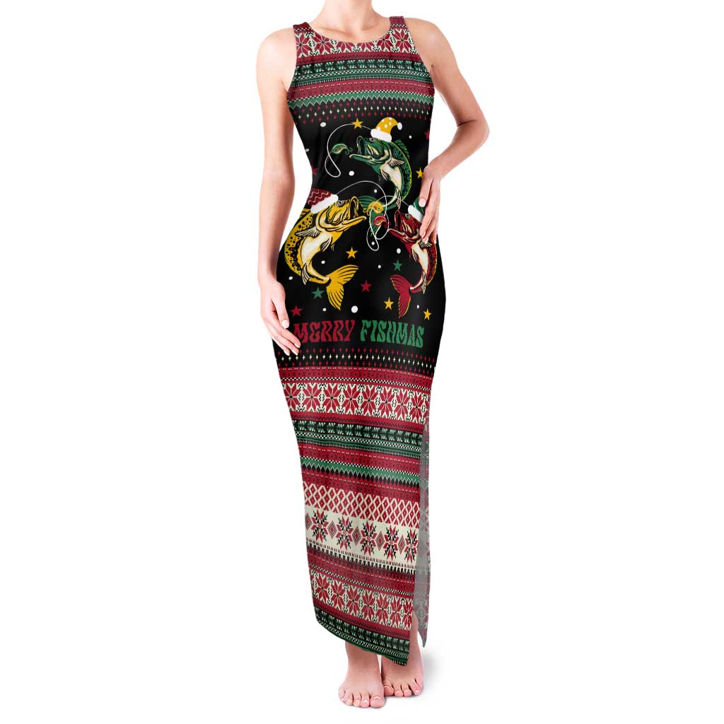 Funny Fishmas Bass Tank Maxi Dress Christmas Santa Hat Lights - Wonder Print Shop