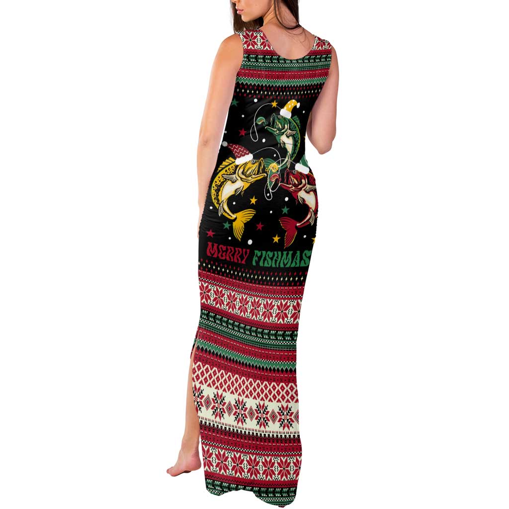 Funny Fishmas Bass Tank Maxi Dress Christmas Santa Hat Lights - Wonder Print Shop