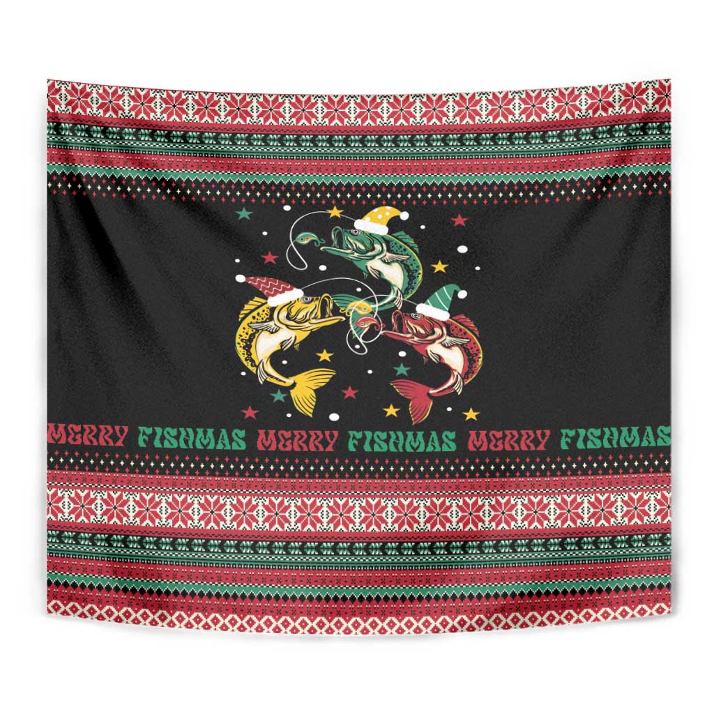 Funny Fishmas Bass Tapestry Christmas Santa Hat Lights - Wonder Print Shop