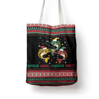 Funny Fishmas Bass Tote Bag Christmas Santa Hat Lights - Wonder Print Shop
