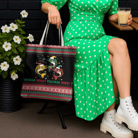 Funny Fishmas Bass Tote Bag Christmas Santa Hat Lights - Wonder Print Shop