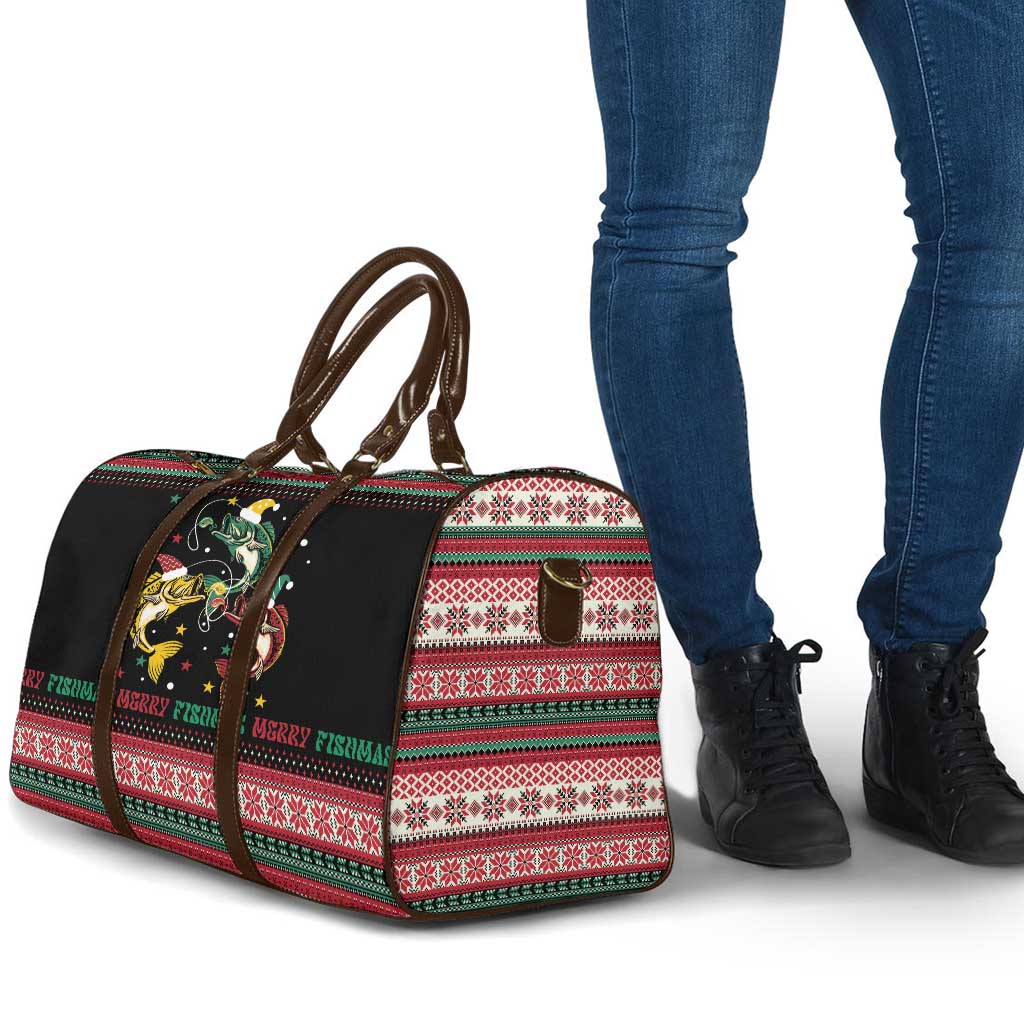 Funny Fishmas Bass Travel Bag Christmas Santa Hat Lights - Wonder Print Shop
