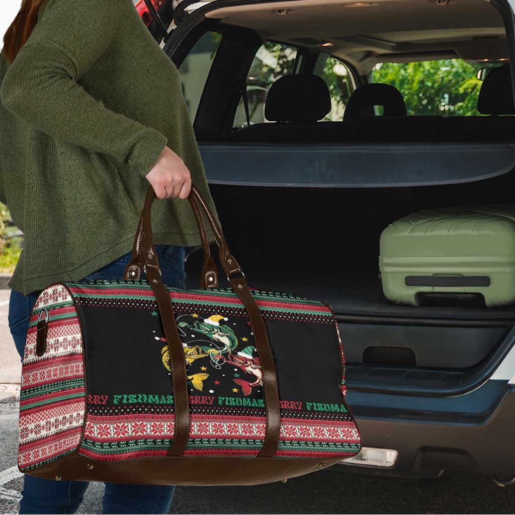 Funny Fishmas Bass Travel Bag Christmas Santa Hat Lights - Wonder Print Shop