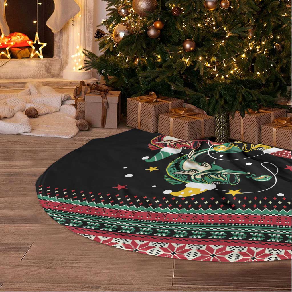 Funny Fishmas Bass Tree Skirt Christmas Santa Hat Lights - Wonder Print Shop