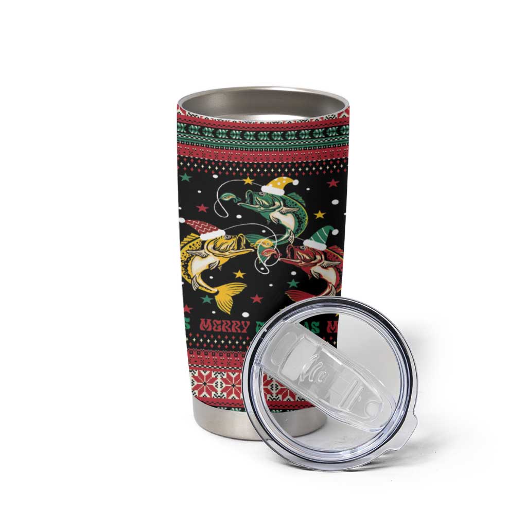 Funny Fishmas Bass Tumbler Cup Christmas Santa Hat Lights - Wonder Print Shop