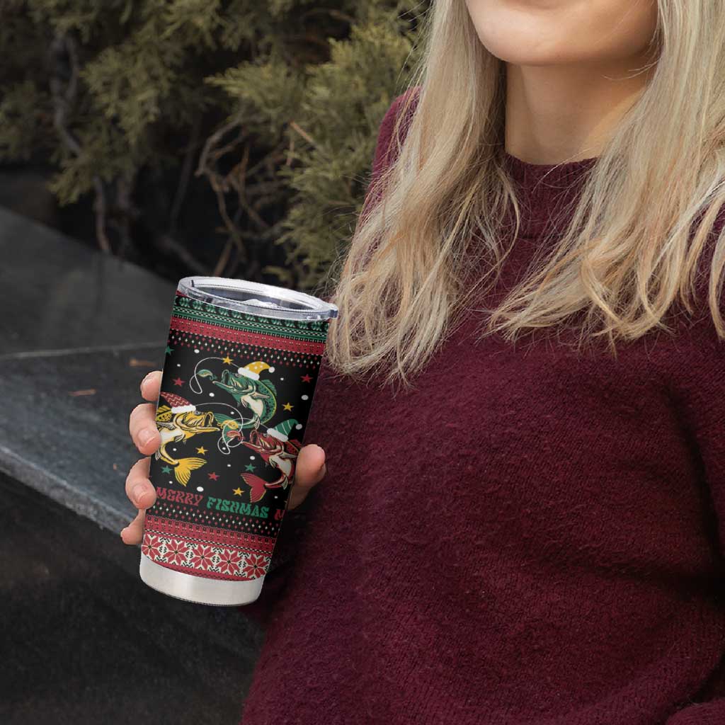 Funny Fishmas Bass Tumbler Cup Christmas Santa Hat Lights - Wonder Print Shop