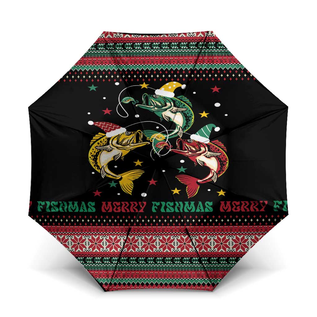 Funny Fishmas Bass Umbrella Christmas Santa Hat Lights - Wonder Print Shop