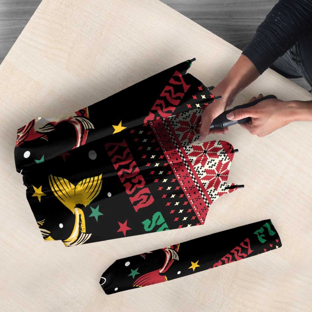 Funny Fishmas Bass Umbrella Christmas Santa Hat Lights - Wonder Print Shop