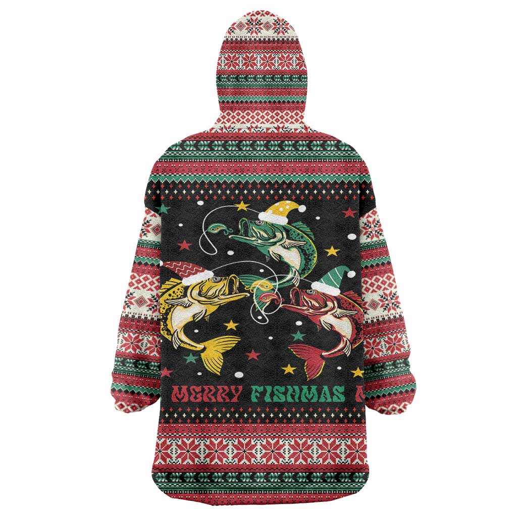 Funny Fishmas Bass Wearable Blanket Hoodie Christmas Santa Hat Lights - Wonder Print Shop