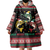 Funny Fishmas Bass Wearable Blanket Hoodie Christmas Santa Hat Lights - Wonder Print Shop