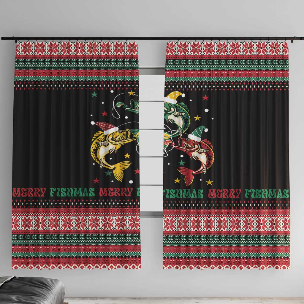 Funny Fishmas Bass Window Curtain Christmas Santa Hat Lights - Wonder Print Shop