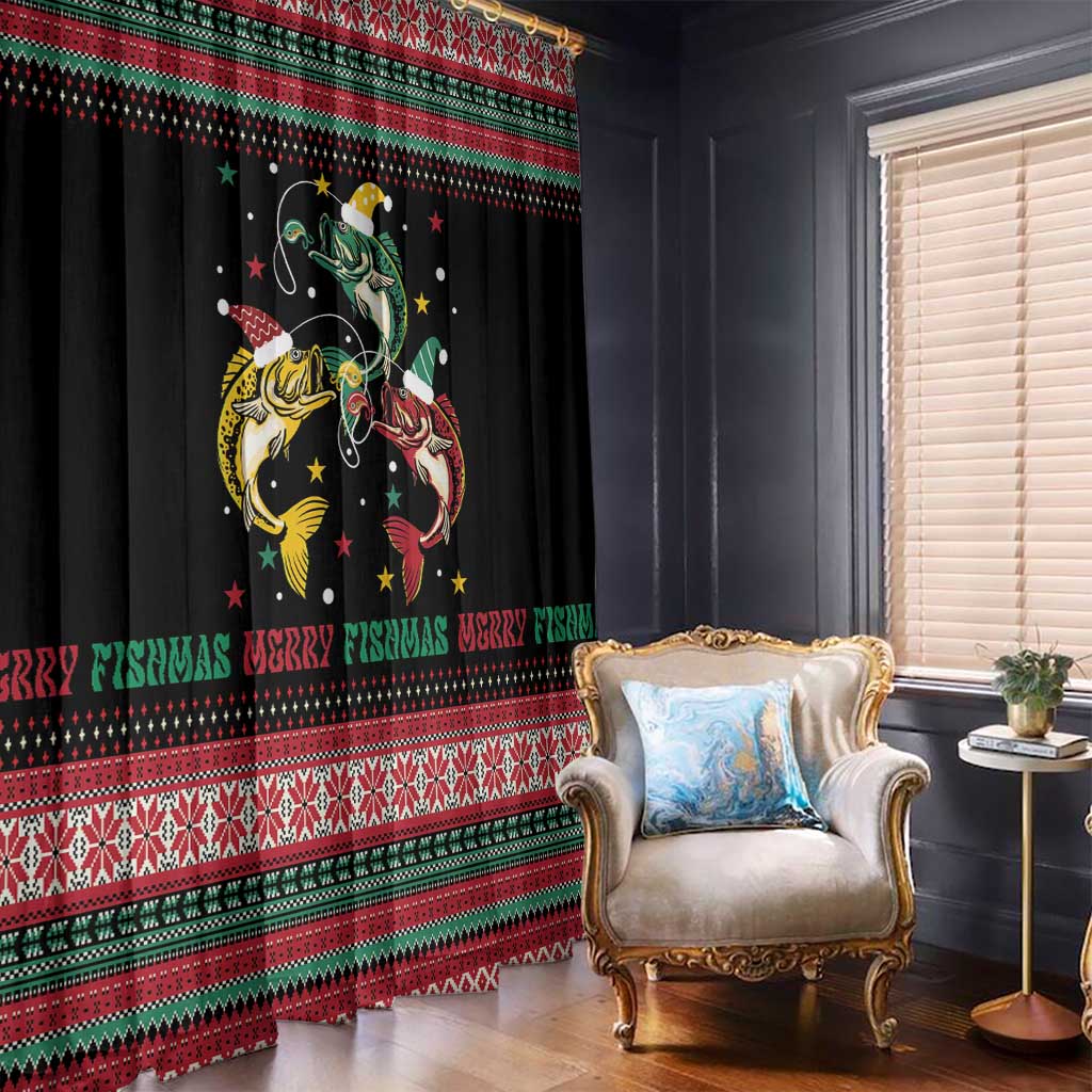 Funny Fishmas Bass Window Curtain Christmas Santa Hat Lights - Wonder Print Shop