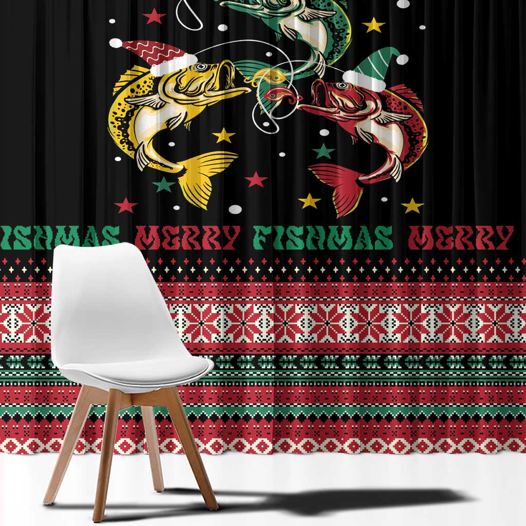 Funny Fishmas Bass Window Curtain Christmas Santa Hat Lights - Wonder Print Shop