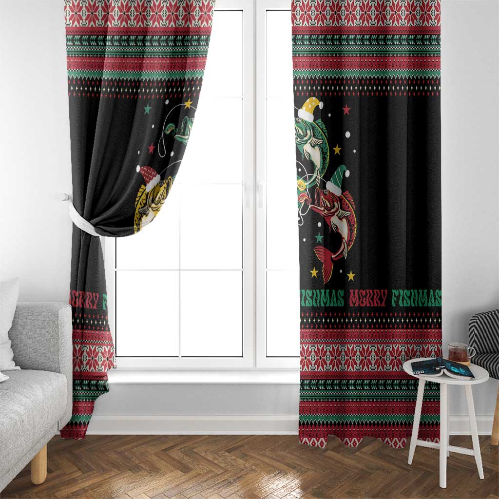 Funny Fishmas Bass Window Curtain Christmas Santa Hat Lights - Wonder Print Shop