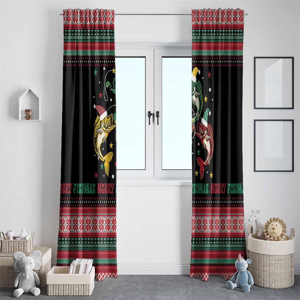Funny Fishmas Bass Window Curtain Christmas Santa Hat Lights - Wonder Print Shop