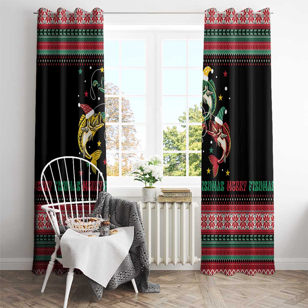 Funny Fishmas Bass Window Curtain Christmas Santa Hat Lights - Wonder Print Shop