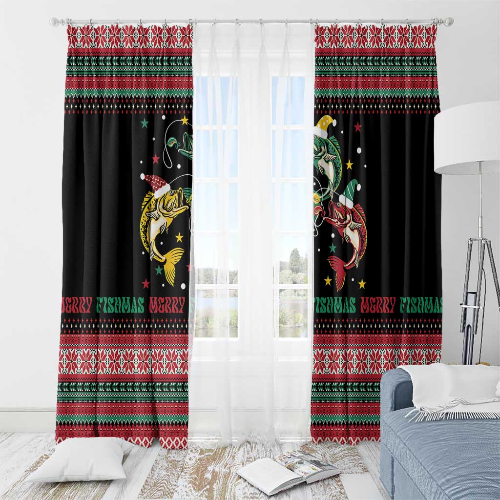 Funny Fishmas Bass Window Curtain Christmas Santa Hat Lights - Wonder Print Shop