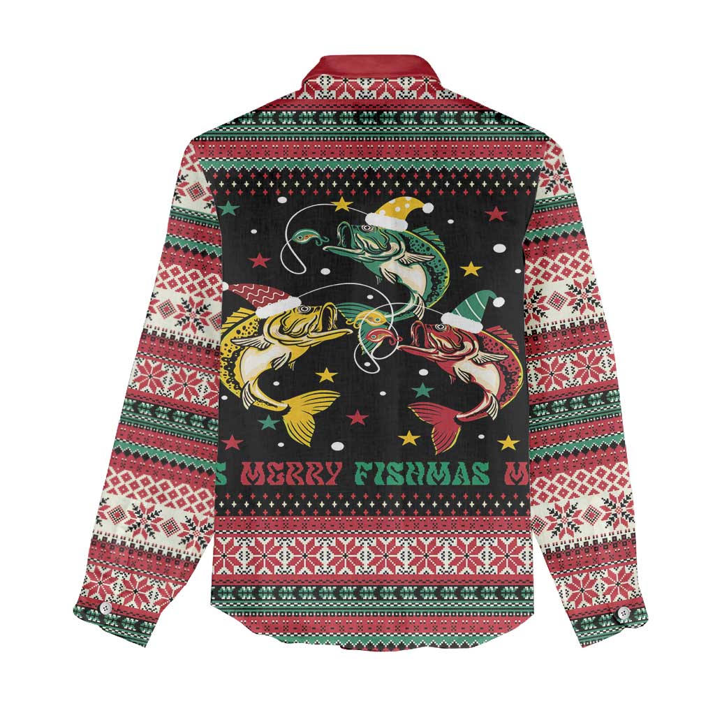 Funny Fishmas Bass Women Casual Shirt Christmas Santa Hat Lights - Wonder Print Shop